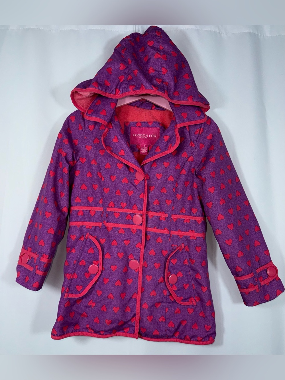 London Fog Girl’s Size 5 Purple All-Weather Lined Hooded Raincoat Jacket